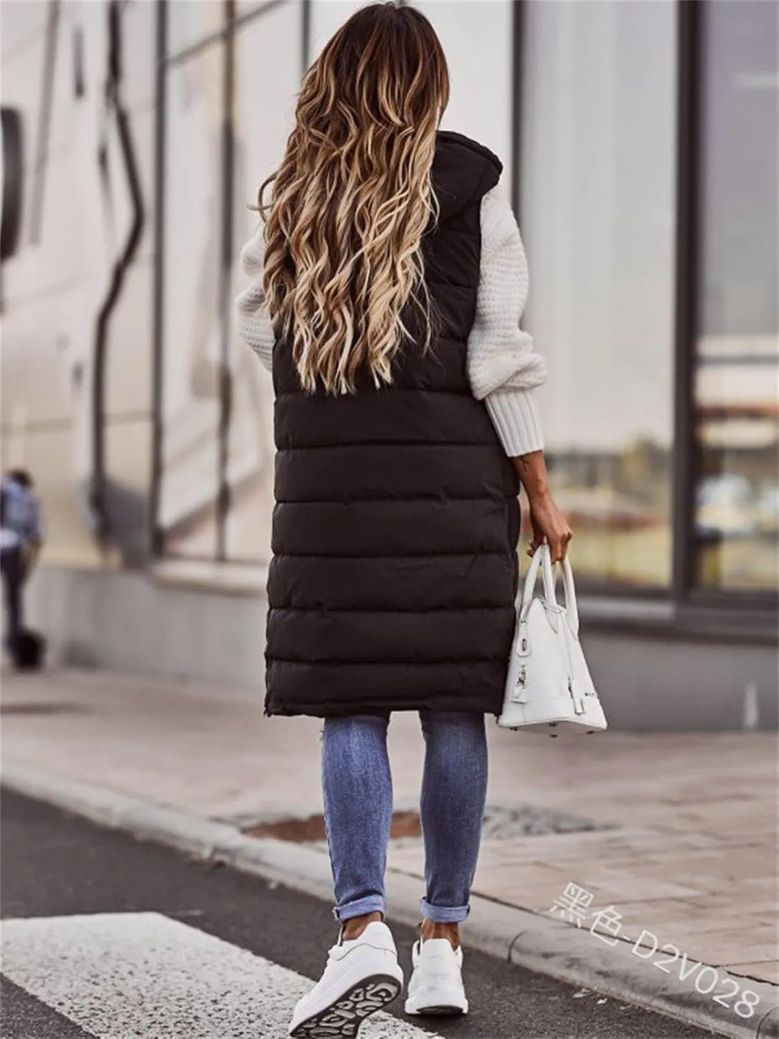 Long Puffer Vest Women with Hood Sleveless Casual Quilted Jacket Outdoor Puffer Down Vest Warm Winter Coat Outerwear