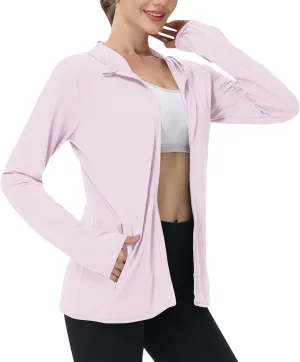 Long Sleeve Shirts for Women Sun Protection Clothing Women's UPF50  Workout Tops with Zip Pockets