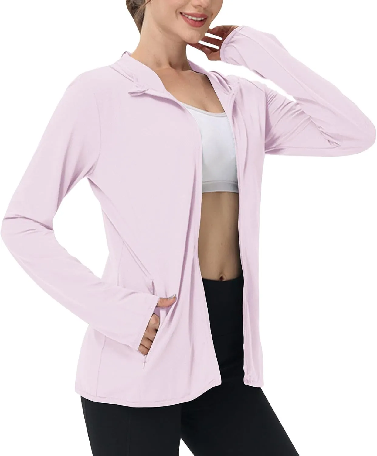 Long Sleeve Shirts for Women Sun Protection Clothing Women's UPF50  Workout Tops with Zip Pockets