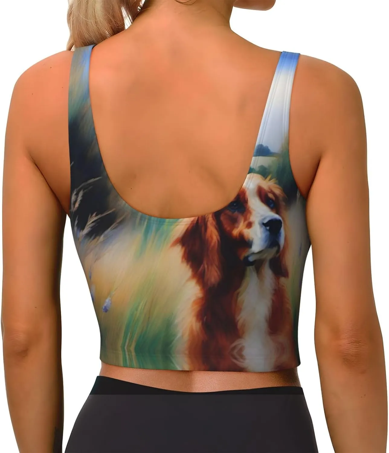 Lucky Dog Tail Grass Women's Sexy Sports Vest Sleeveless Athletic Gym T-Shirts Vest U-Shaped Back Quick Dry Top