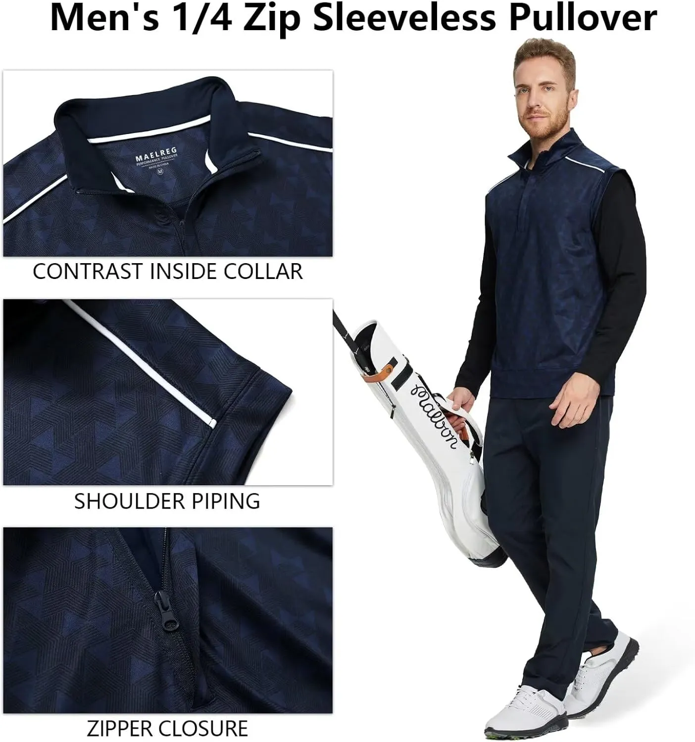 M MAELREG Golf Vests For Men Dry Fit Lightweight Moisture Wicking Performance Sports Breathable Golf 1/4 Zip Pullover Men