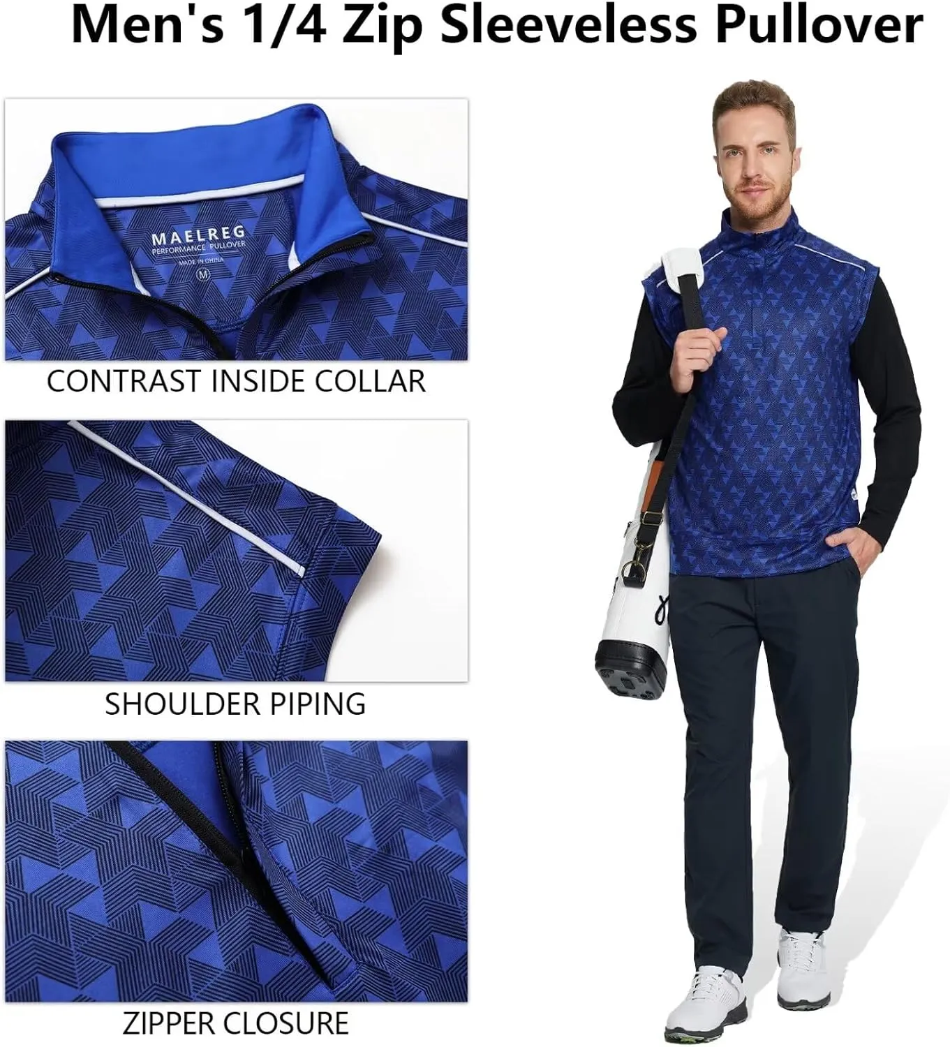 M MAELREG Golf Vests For Men Dry Fit Lightweight Moisture Wicking Performance Sports Breathable Golf 1/4 Zip Pullover Men