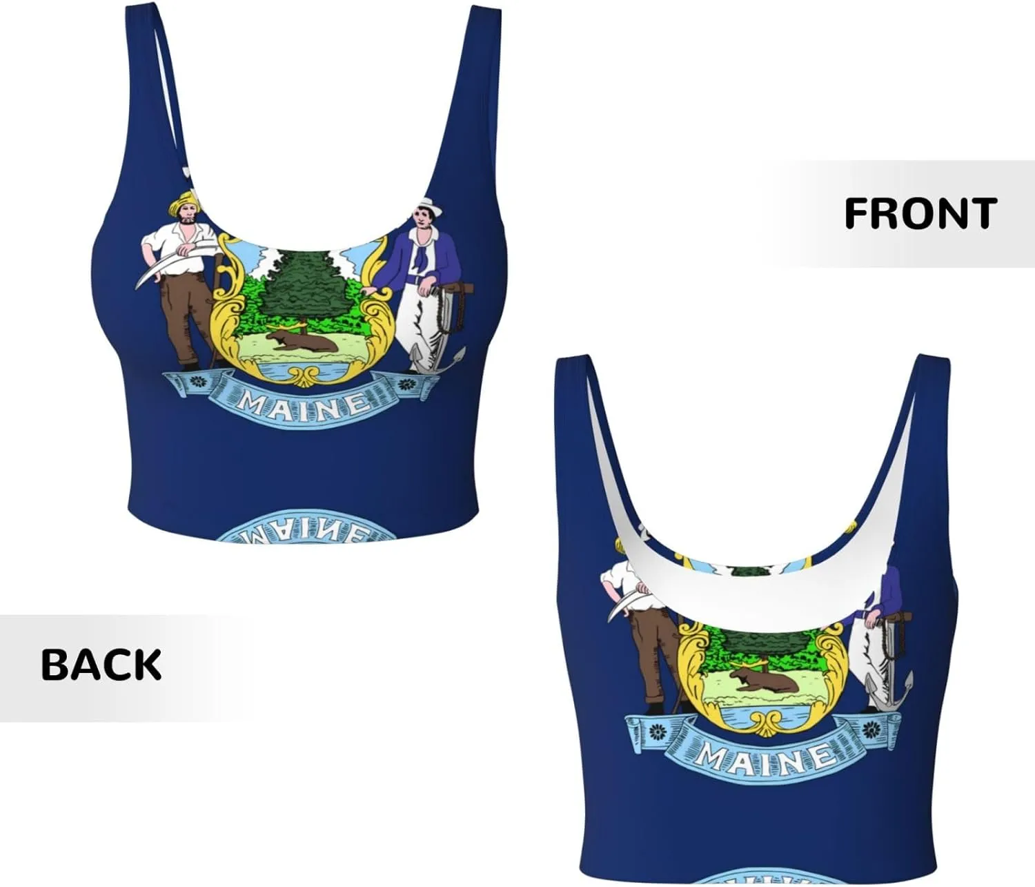 Maine State Flag Women's Sexy Sports Vest Sleeveless Athletic Gym T-Shirts Vest U-Shaped Back Quick Dry Top