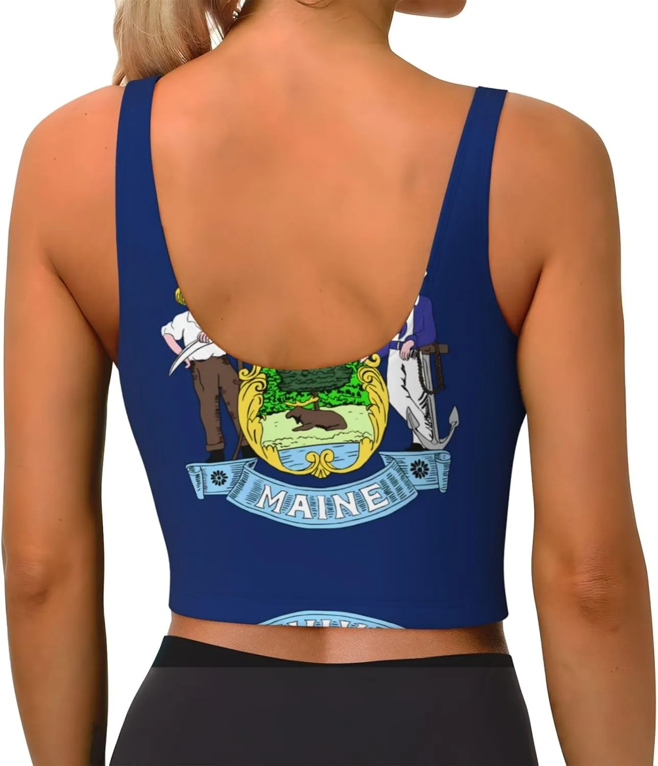 Maine State Flag Women's Sexy Sports Vest Sleeveless Athletic Gym T-Shirts Vest U-Shaped Back Quick Dry Top
