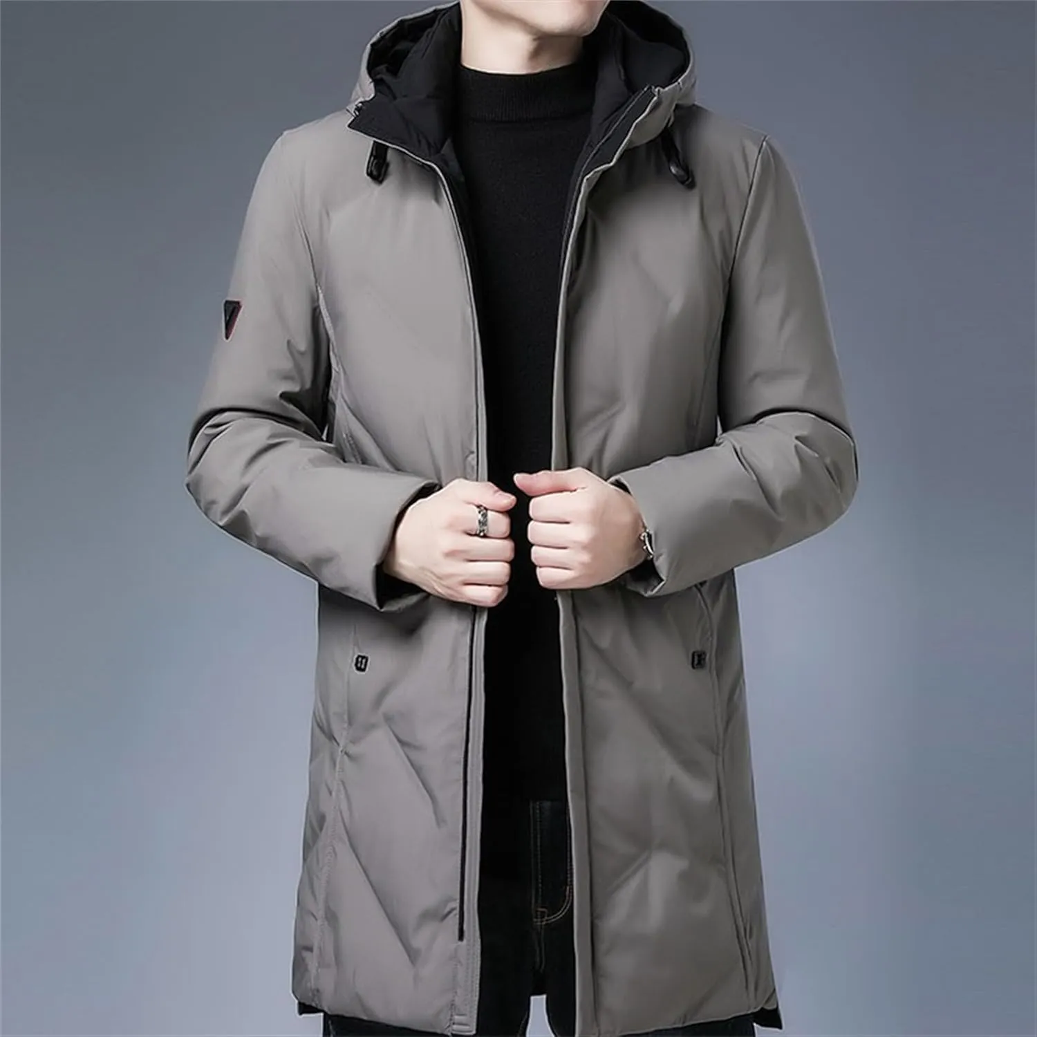 Maiyifu-GJ Mens Winter Coats Hooded Quilted Down Coat Windproof Thicken Long Puffer Jacket Padded Warm Parka Jacket Outerwear