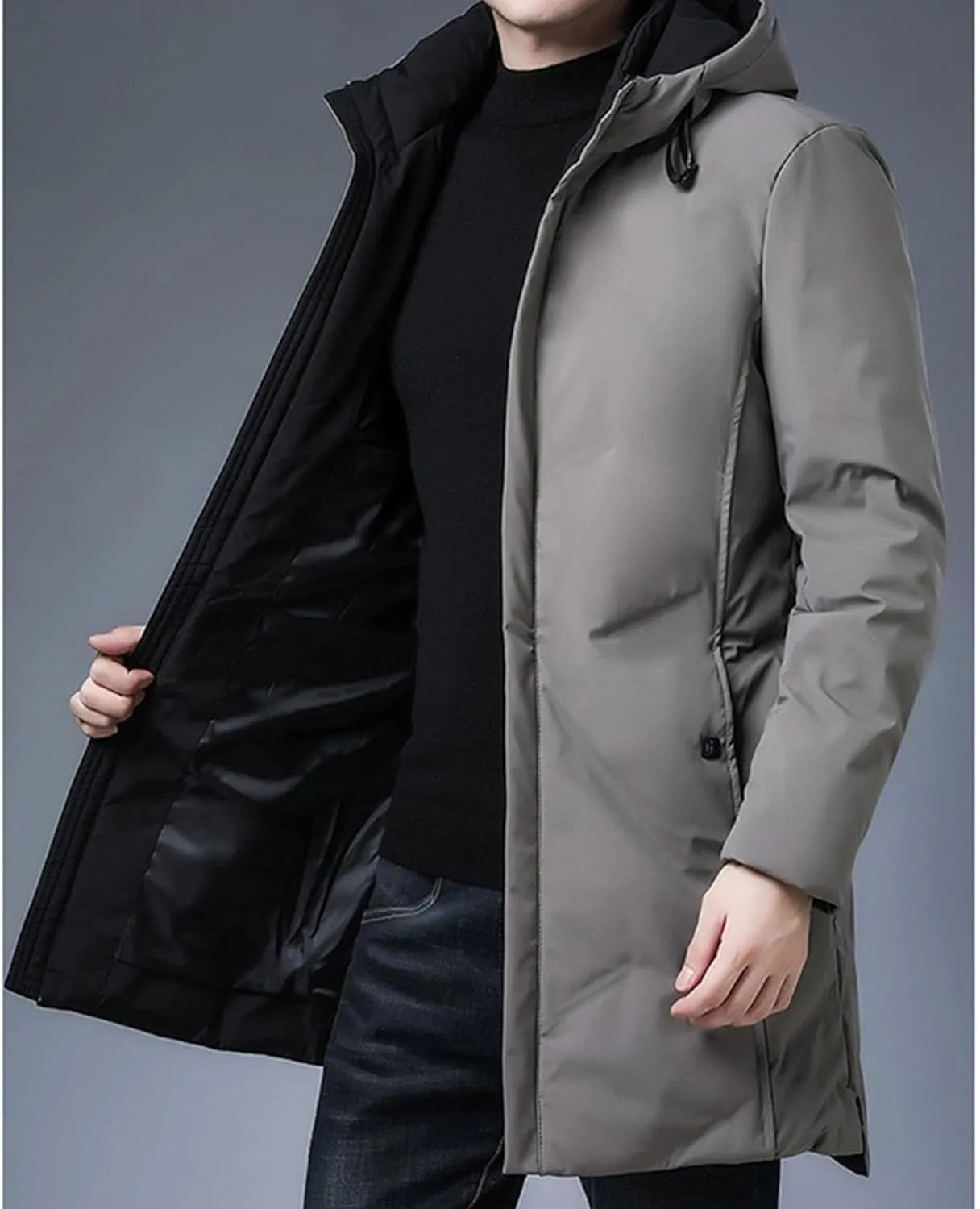 Maiyifu-GJ Mens Winter Coats Hooded Quilted Down Coat Windproof Thicken Long Puffer Jacket Padded Warm Parka Jacket Outerwear