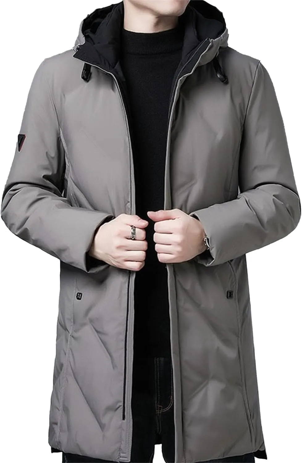 Maiyifu-GJ Mens Winter Coats Hooded Quilted Down Coat Windproof Thicken Long Puffer Jacket Padded Warm Parka Jacket Outerwear