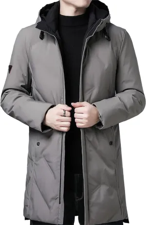 Maiyifu-GJ Mens Winter Coats Hooded Quilted Down Coat Windproof Thicken Long Puffer Jacket Padded Warm Parka Jacket Outerwear
