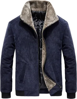Maiyifu-GJ Thicken Corduroy Jacket for Men Vintage Fleece Sherpa Lined Corduroy Denim Trucker Jacket Coat Casual Warm Lapel Outerwear (Blue,XX-Large)