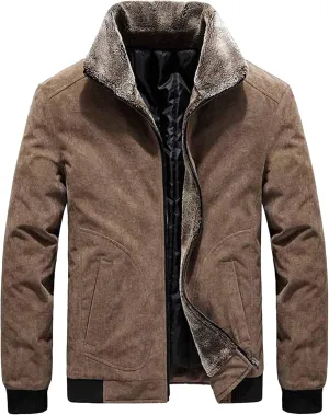 Maiyifu-GJ Thicken Corduroy Jacket for Men Vintage Fleece Sherpa Lined Corduroy Denim Trucker Jacket Coat Casual Warm Lapel Outerwear (Coffee,5X-Large)