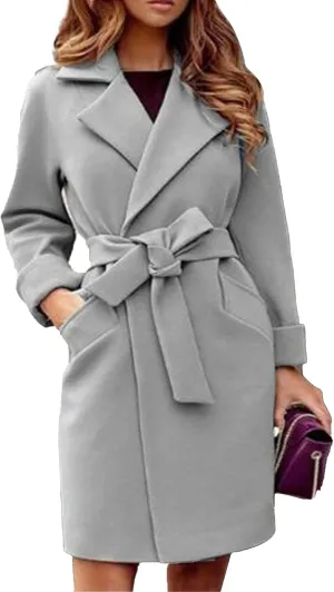 Maiyifu-GJ Women's Wool Blend Long Trench Coat Elegant Notched Lapel Coat Jacket Casual Fall Winter Overcoat with Belt