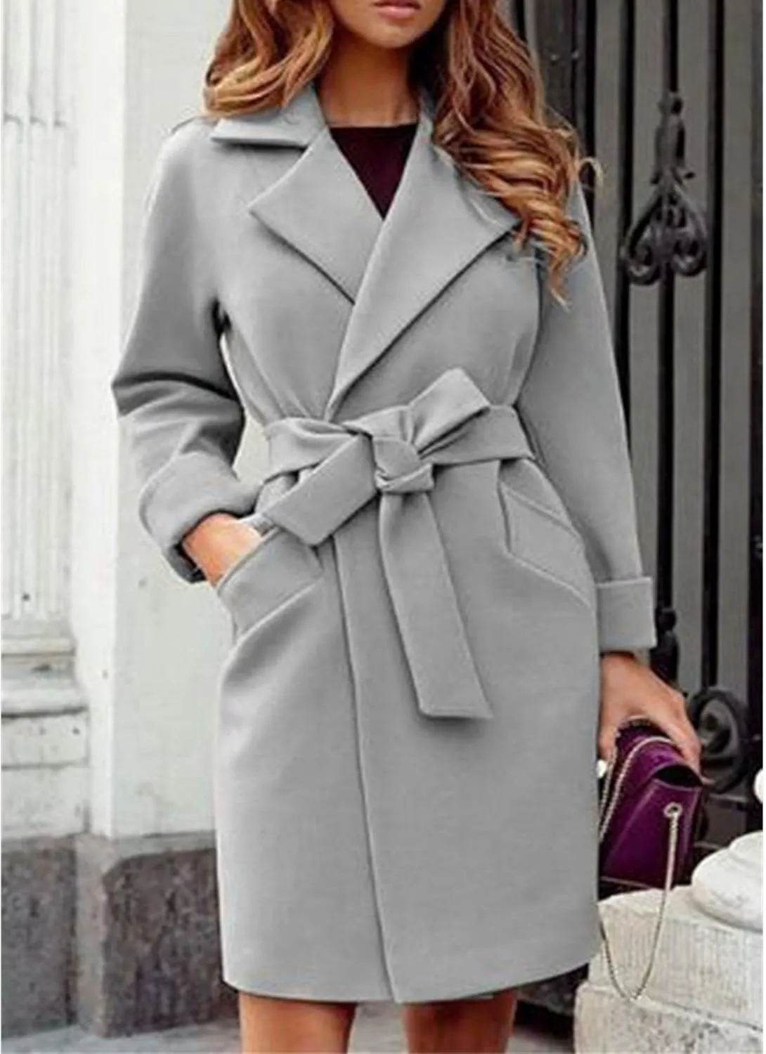 Maiyifu-GJ Women's Wool Blend Long Trench Coat Elegant Notched Lapel Coat Jacket Casual Fall Winter Overcoat with Belt