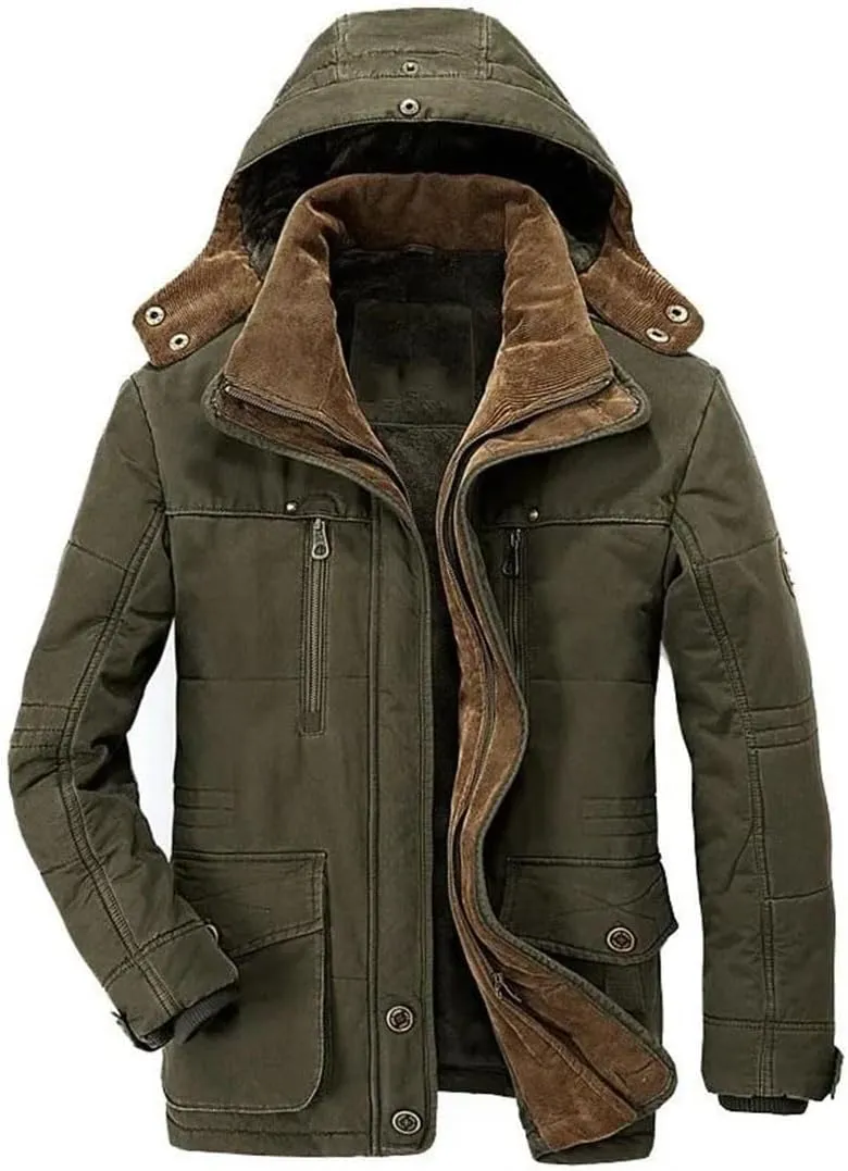 Male Fit Winter Coats Multi-Pocket Cargo Jackets Hooded Warm Parkas Long Down Jackets