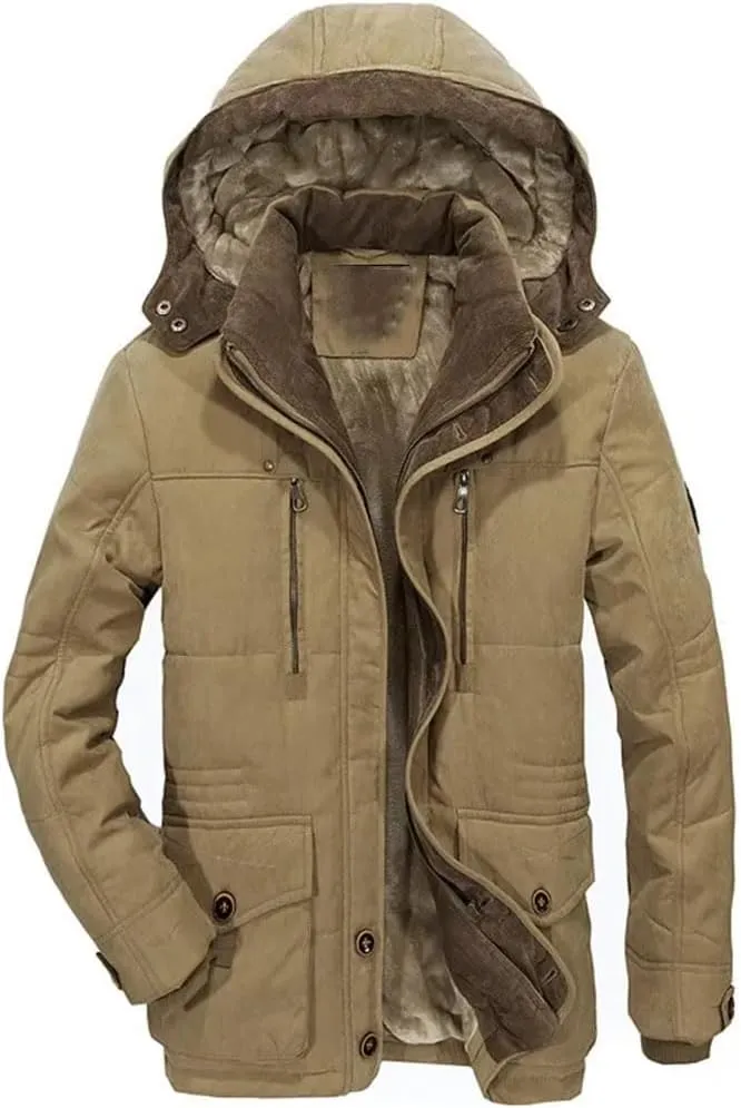 Male Fit Winter Coats Multi-Pocket Cargo Jackets Hooded Warm Parkas Long Down Jackets
