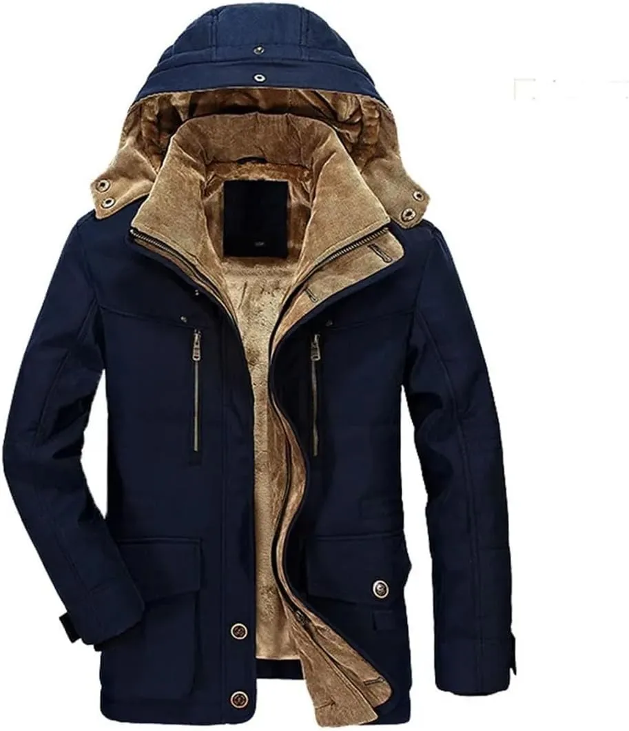 Male Fit Winter Coats Multi-Pocket Cargo Jackets Hooded Warm Parkas Long Down Jackets