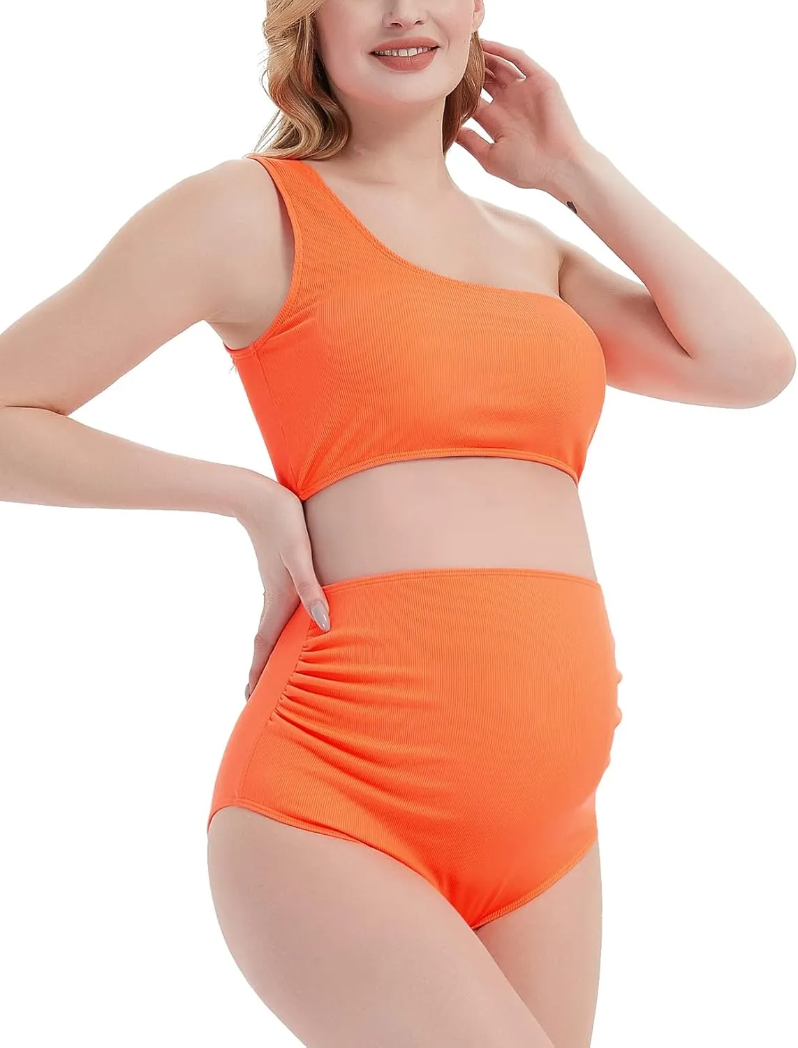 Maternity Swimsuit Two Piece Ruffled Top High Waisted Bottoms Vintage Swimwear Bikini Set Bathing Suits