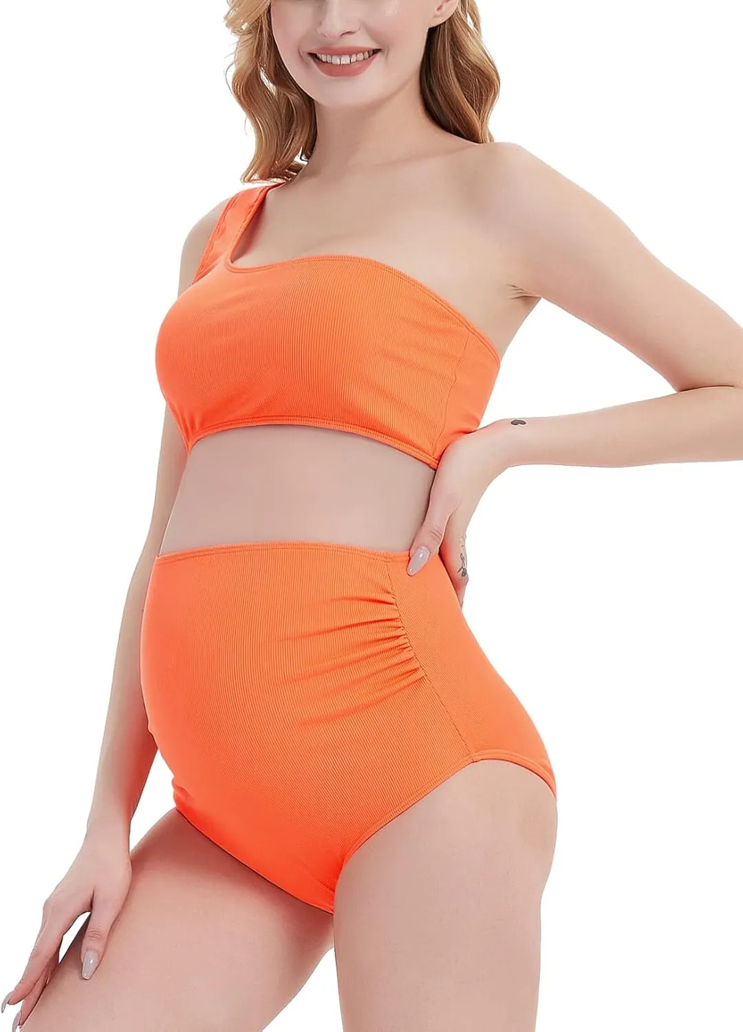 Maternity Swimsuit Two Piece Ruffled Top High Waisted Bottoms Vintage Swimwear Bikini Set Bathing Suits