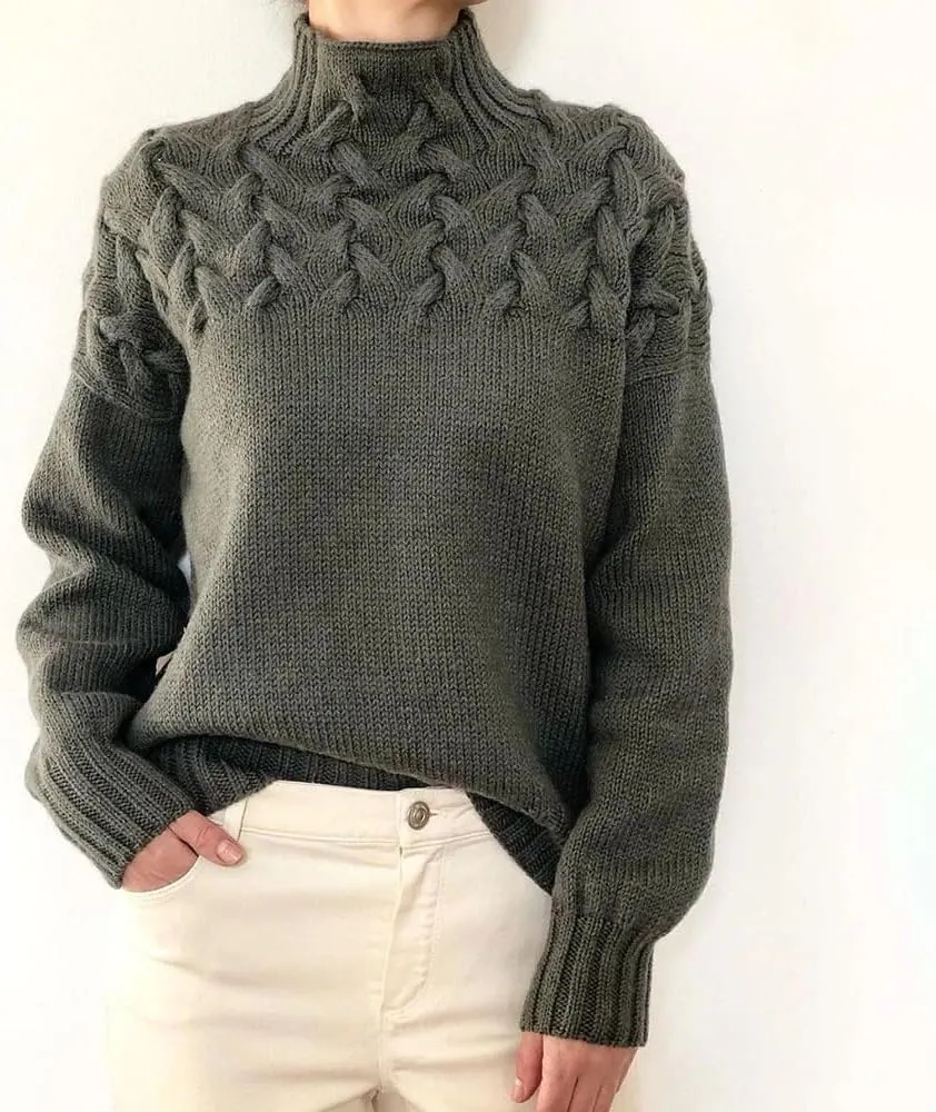 Melliflo Womens Sweater Casual Long Sleeve Turtleneck Cable Knit Sweater Warm Tops Loose Jumper Tops