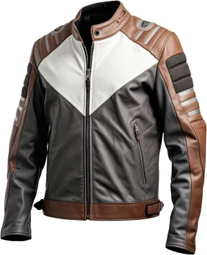 Men Grey Brown Genuine Sheepskin Stand Collar Sleek Zip-Up Quilted Sporty Winter Classy Moto Biker Leather Jacket