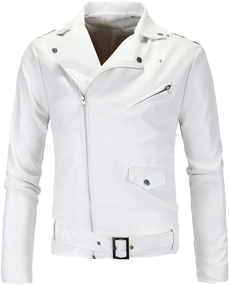 Men Leather Jackets Oblique Zipper Motorcycle Jackets Men's Outwear Moto Biker PU Leather Coat