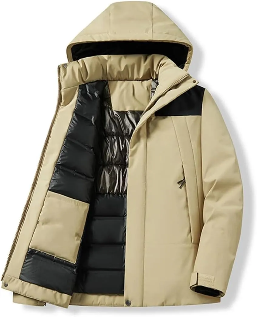 Men Winter Padded Windproof Hooded Jackets Warm Detachable Hat Thicken Jackets Outdoor Hiking Coat Couple Top