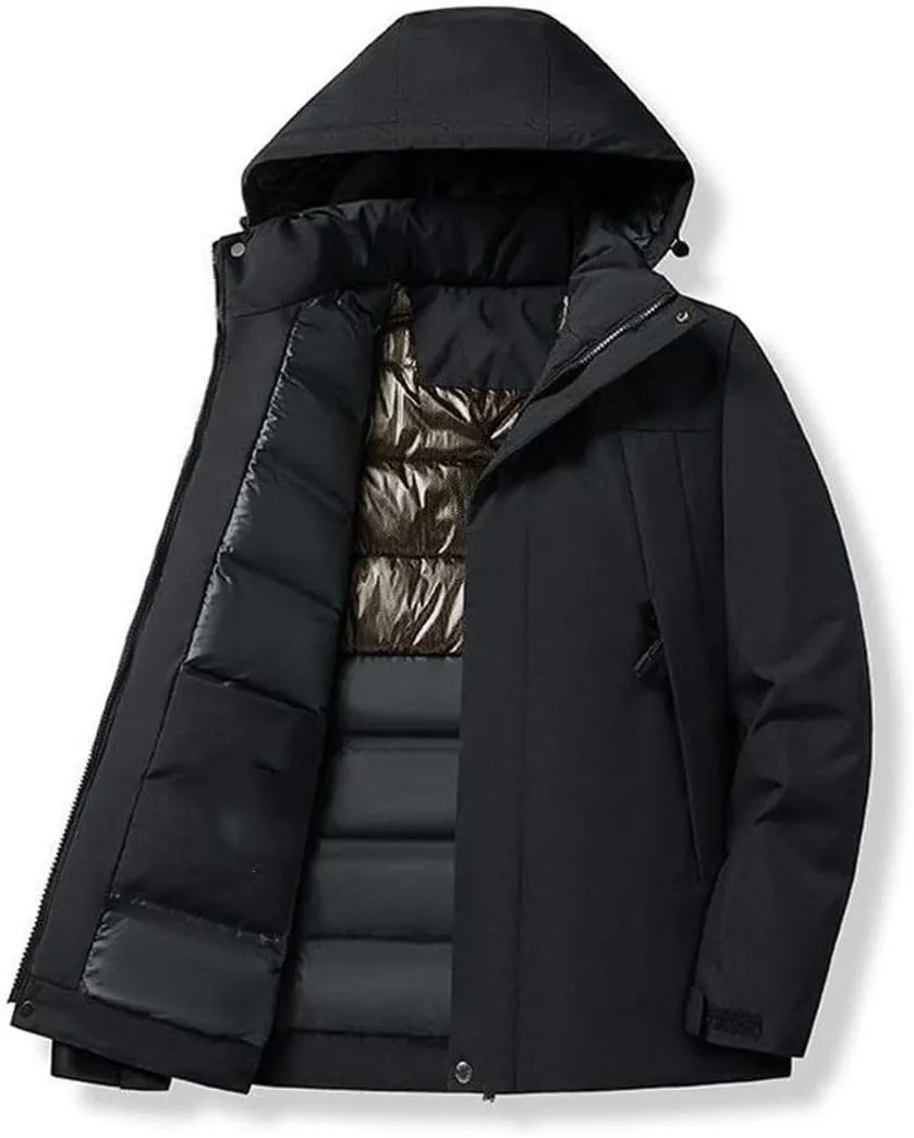 Men Winter Padded Windproof Hooded Jackets Warm Detachable Hat Thicken Jackets Outdoor Hiking Coat Couple Top