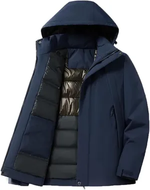 Men Winter Padded Windproof Hooded Jackets Warm Detachable Hat Thicken Jackets Outdoor Hiking Coat Couple Top