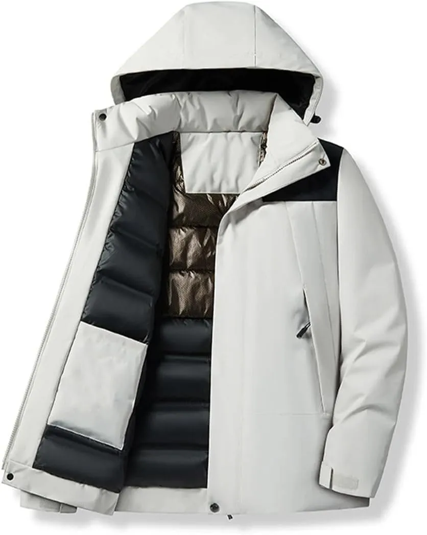 Men Winter Padded Windproof Hooded Jackets Warm Detachable Hat Thicken Jackets Outdoor Hiking Coat Couple Top