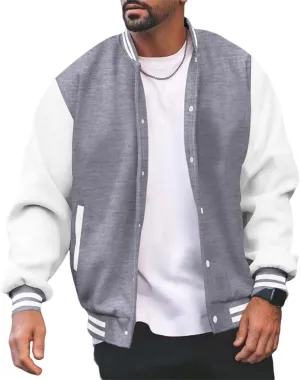 Mens Baseball Jackets Stand Collar Casual Button Down Patchwork Color Block Cardigan Coats Teen Boys Outerwear