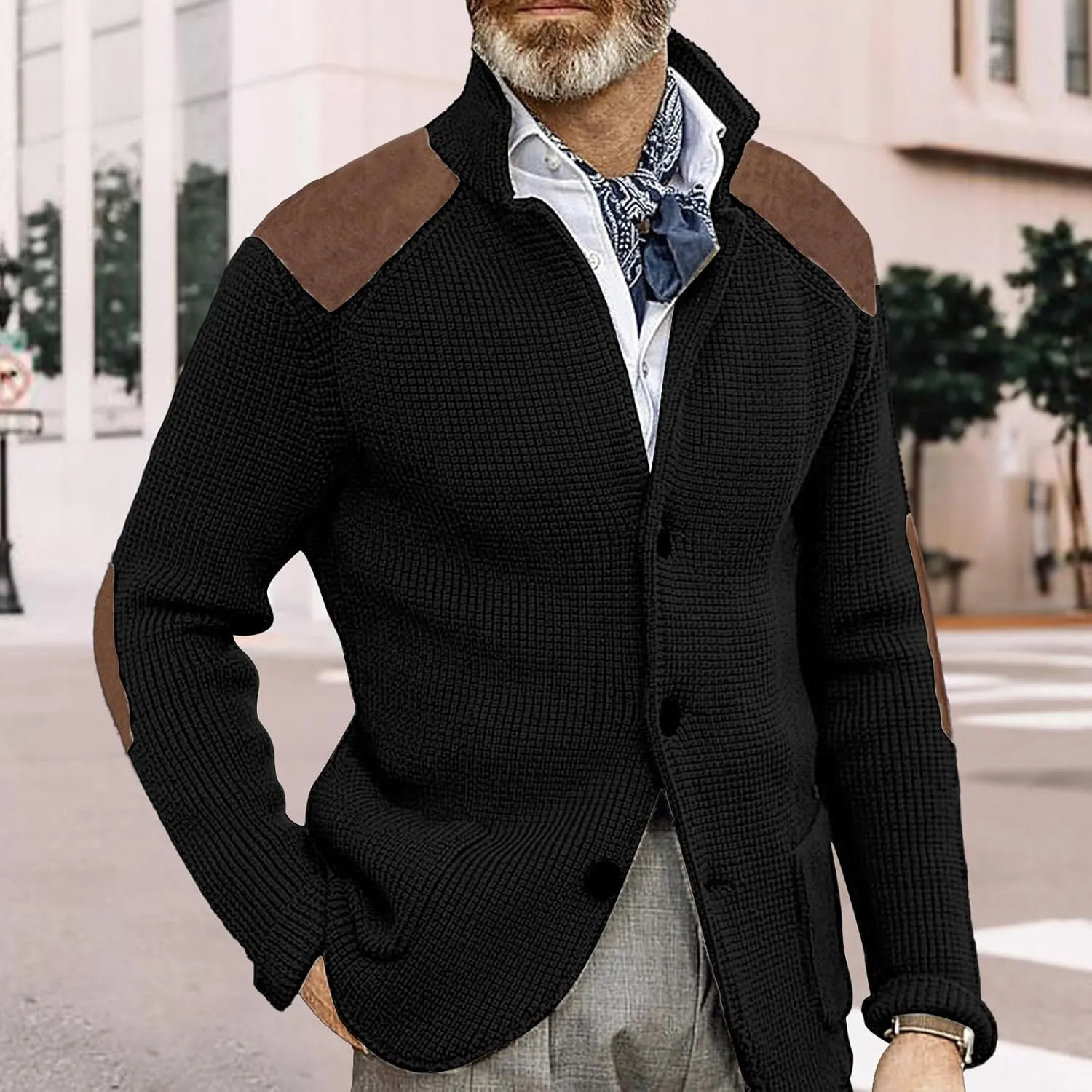Mens Button Down Cardigan Sweaters Long Sleeve Stand Collar Coat Casual Knit Sweaters
