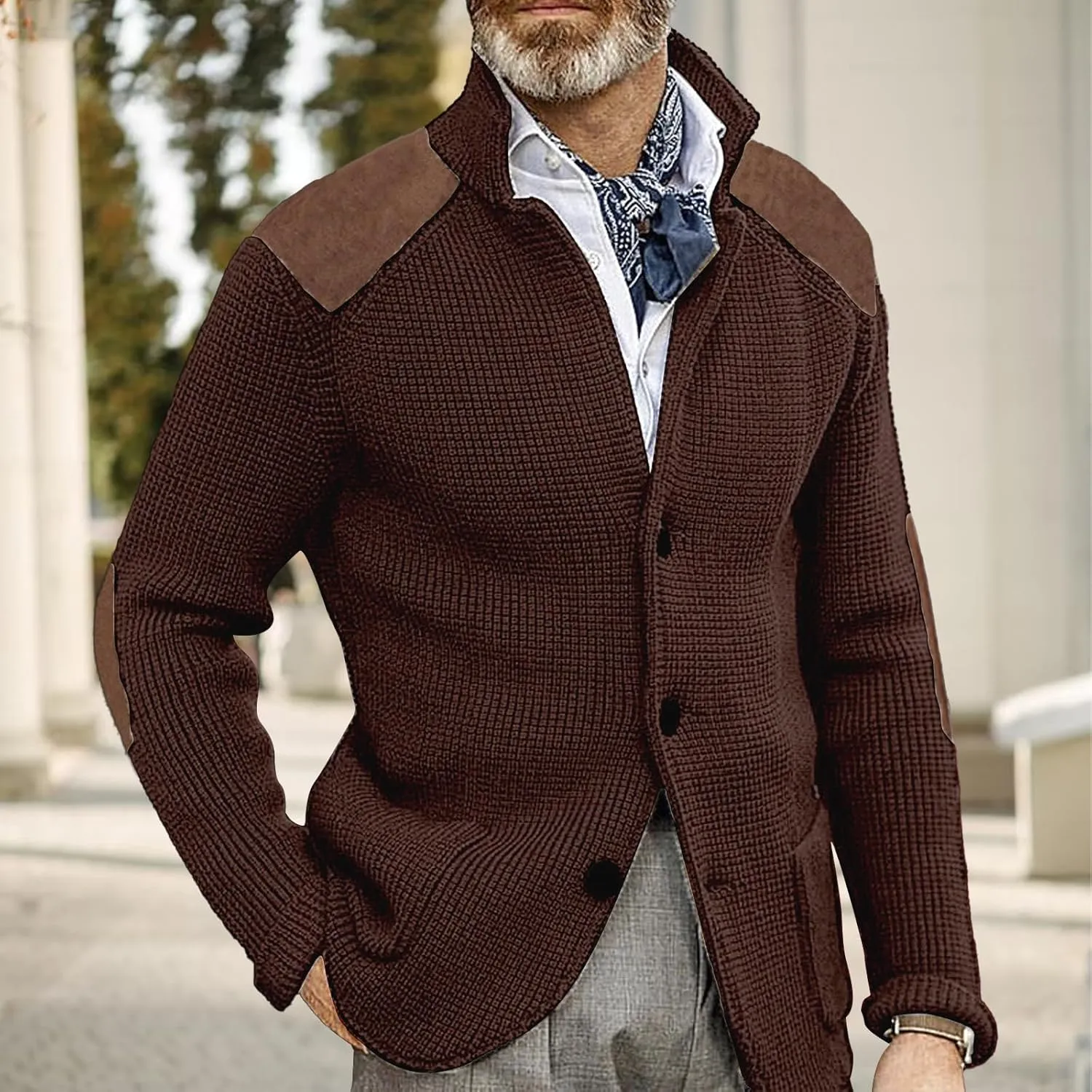 Mens Button Down Cardigan Sweaters Long Sleeve Stand Collar Coat Casual Knit Sweaters