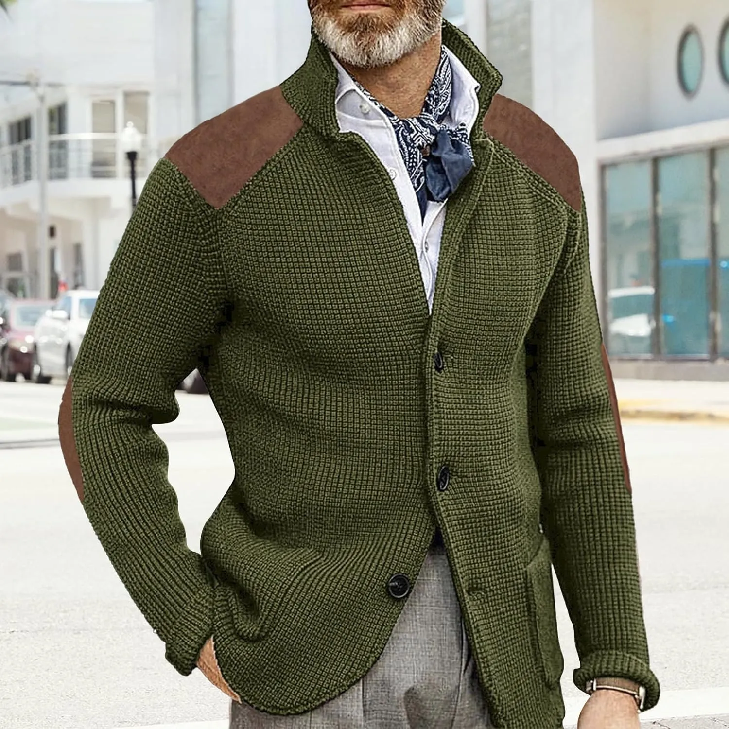 Mens Button Down Cardigan Sweaters Long Sleeve Stand Collar Coat Casual Knit Sweaters