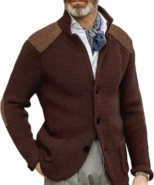 Mens Button Down Cardigan Sweaters Long Sleeve Stand Collar Coat Casual Knit Sweaters