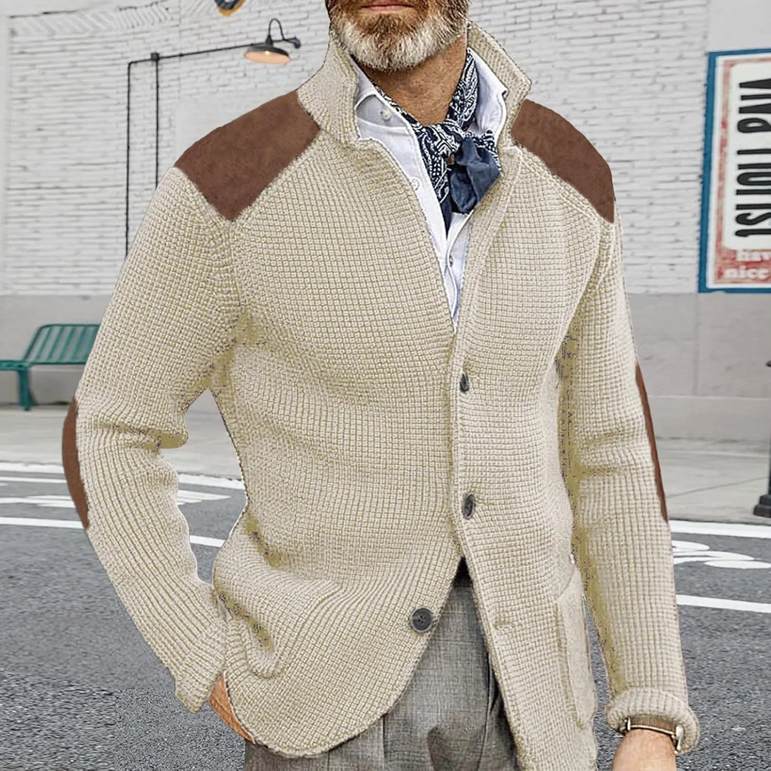 Mens Button Down Cardigan Sweaters Long Sleeve Stand Collar Coat Casual Knit Sweaters