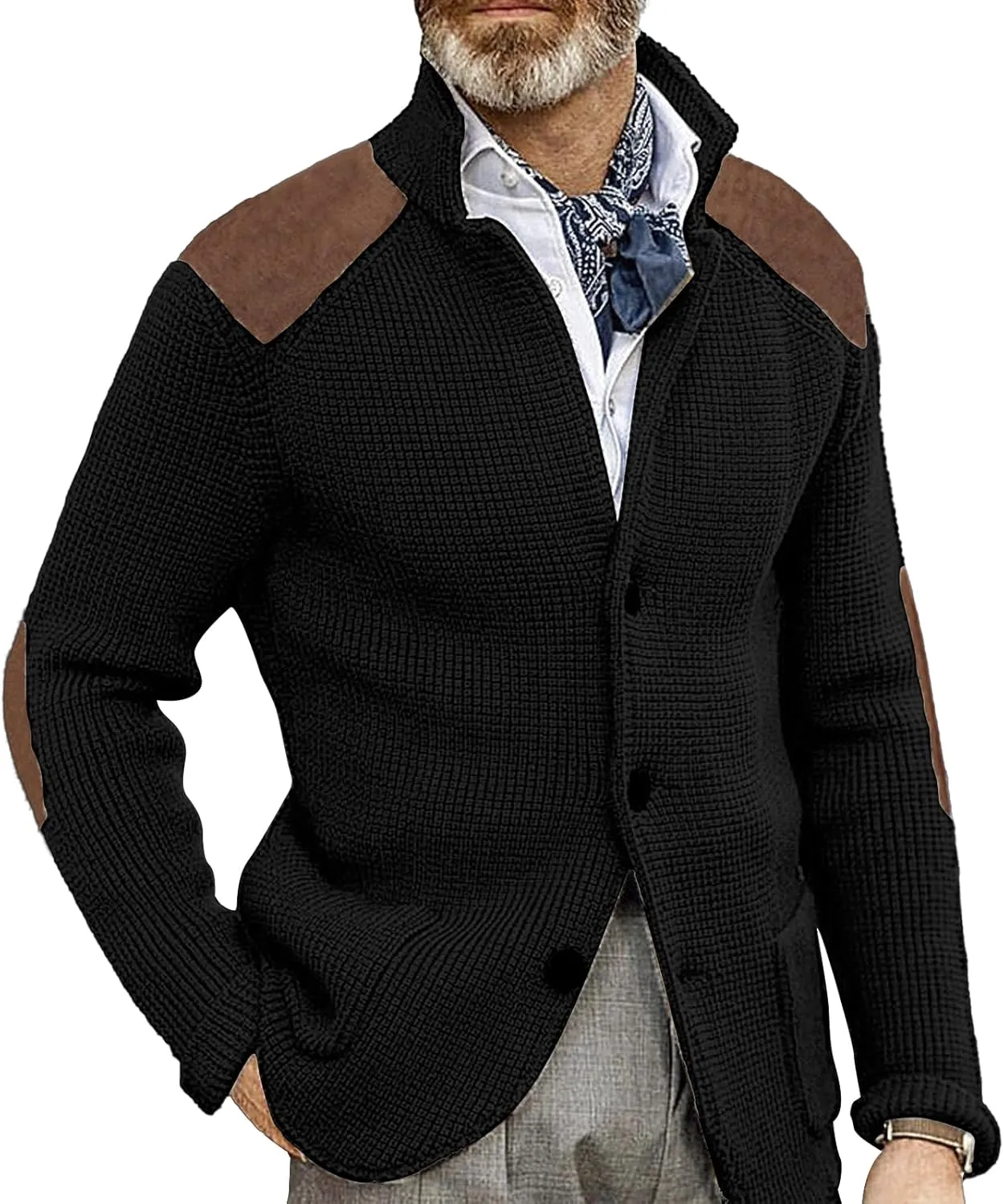 Mens Button Down Cardigan Sweaters Long Sleeve Stand Collar Coat Casual Knit Sweaters
