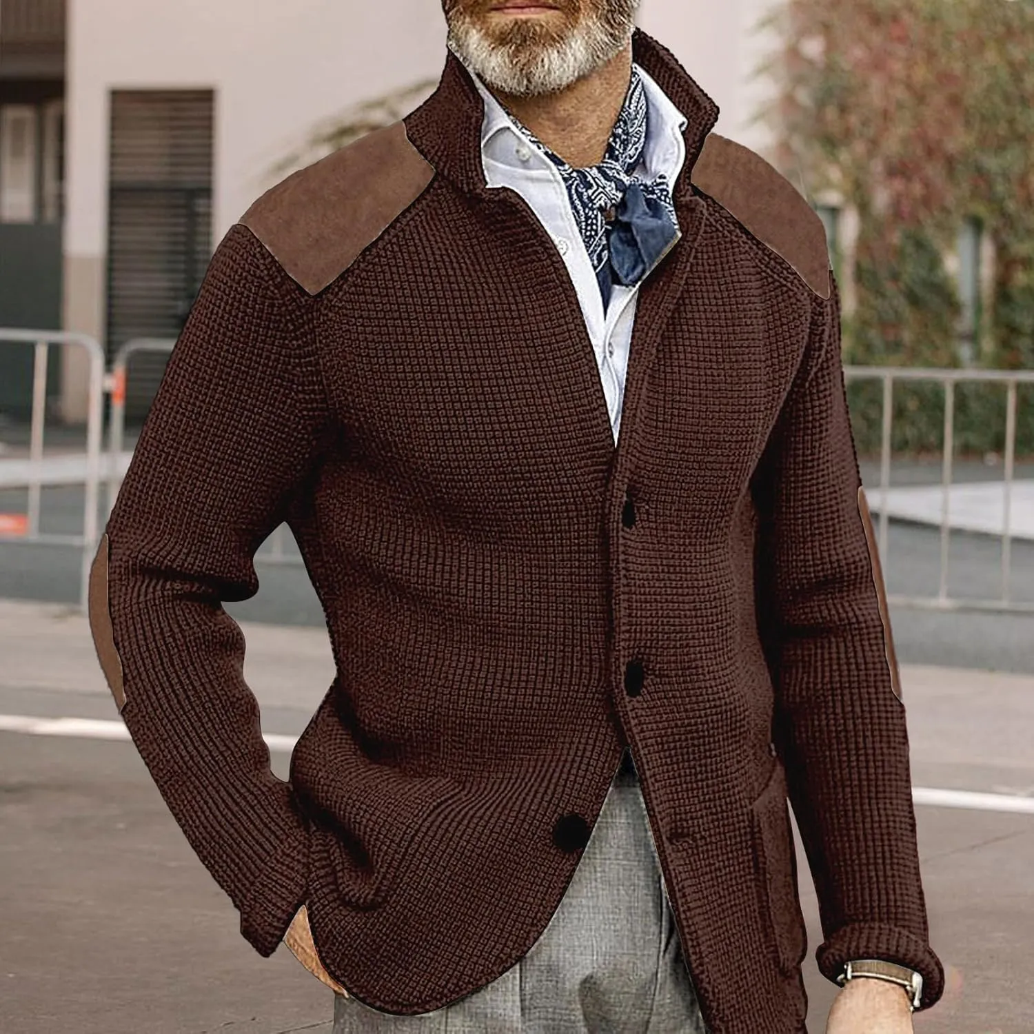 Mens Button Down Cardigan Sweaters Long Sleeve Stand Collar Coat Casual Knit Sweaters