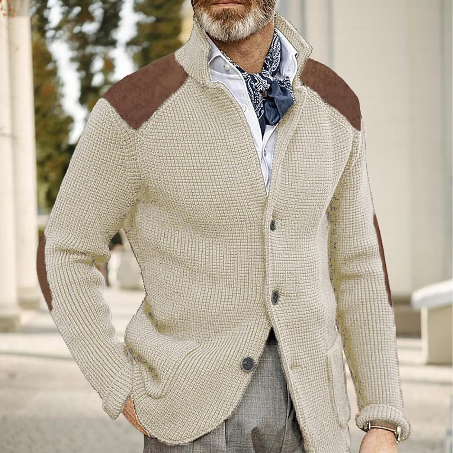 Mens Button Down Cardigan Sweaters Long Sleeve Stand Collar Coat Casual Knit Sweaters