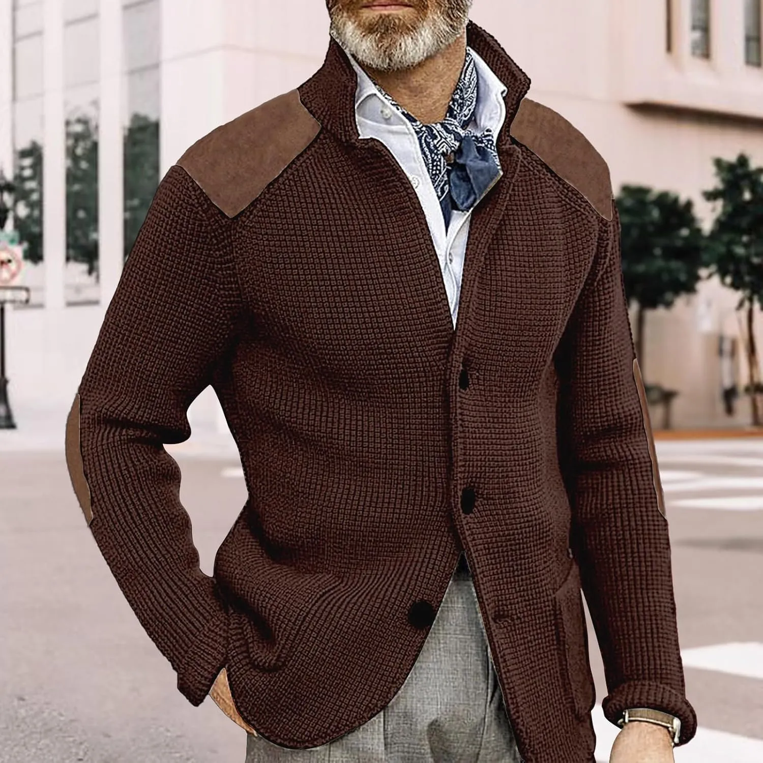 Mens Button Down Cardigan Sweaters Long Sleeve Stand Collar Coat Casual Knit Sweaters