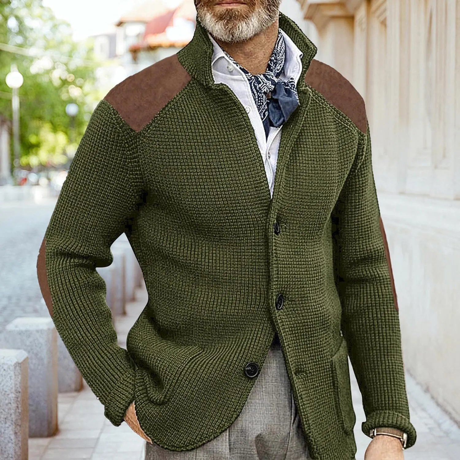 Mens Button Down Cardigan Sweaters Long Sleeve Stand Collar Coat Casual Knit Sweaters