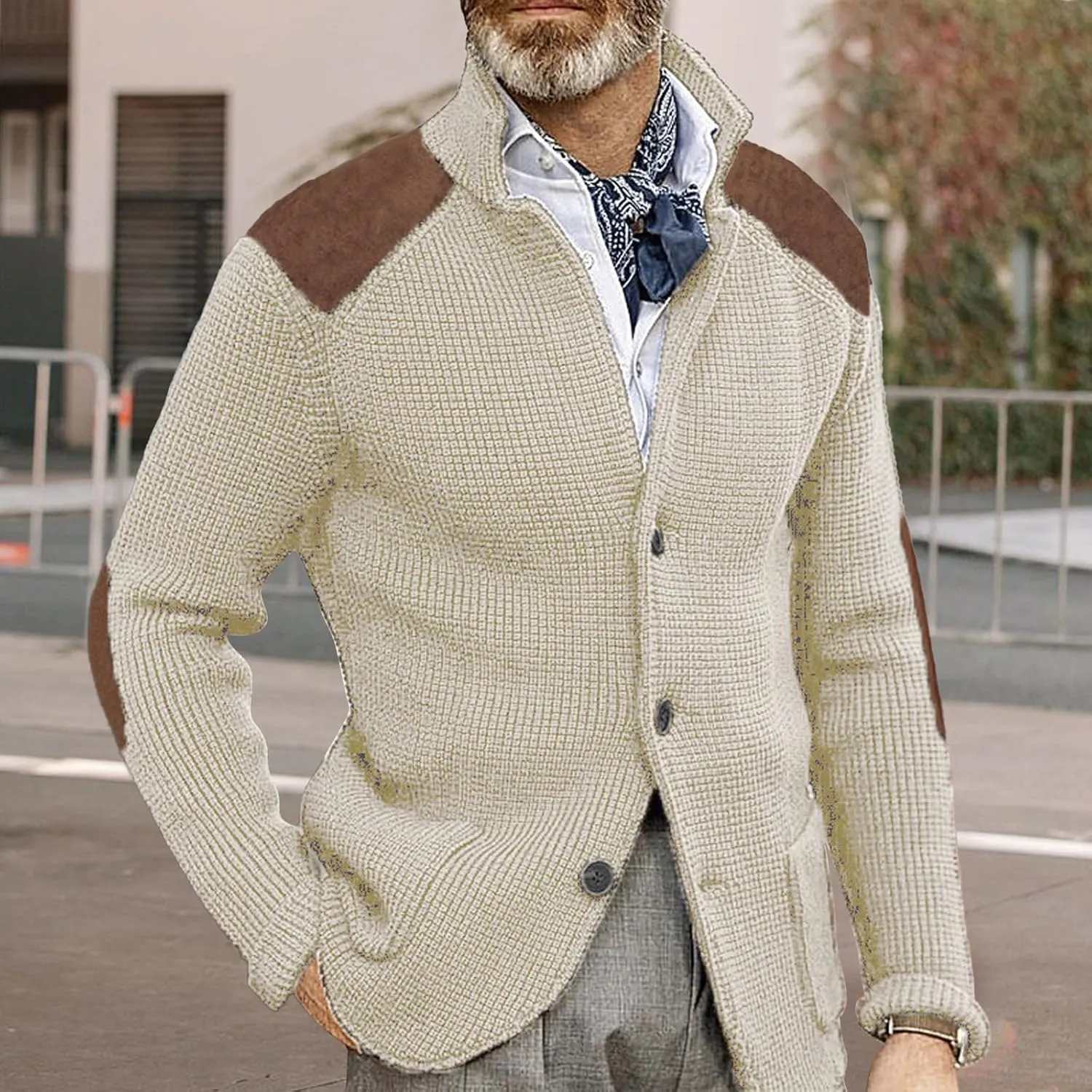 Mens Button Down Cardigan Sweaters Long Sleeve Stand Collar Coat Casual Knit Sweaters