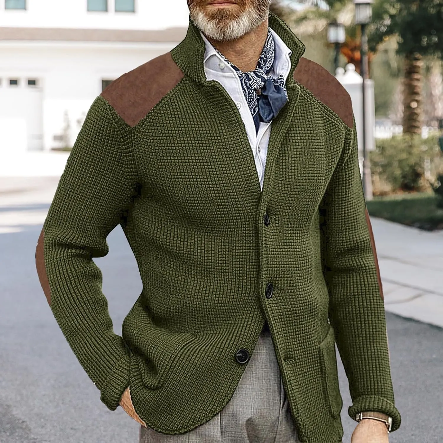 Mens Button Down Cardigan Sweaters Long Sleeve Stand Collar Coat Casual Knit Sweaters