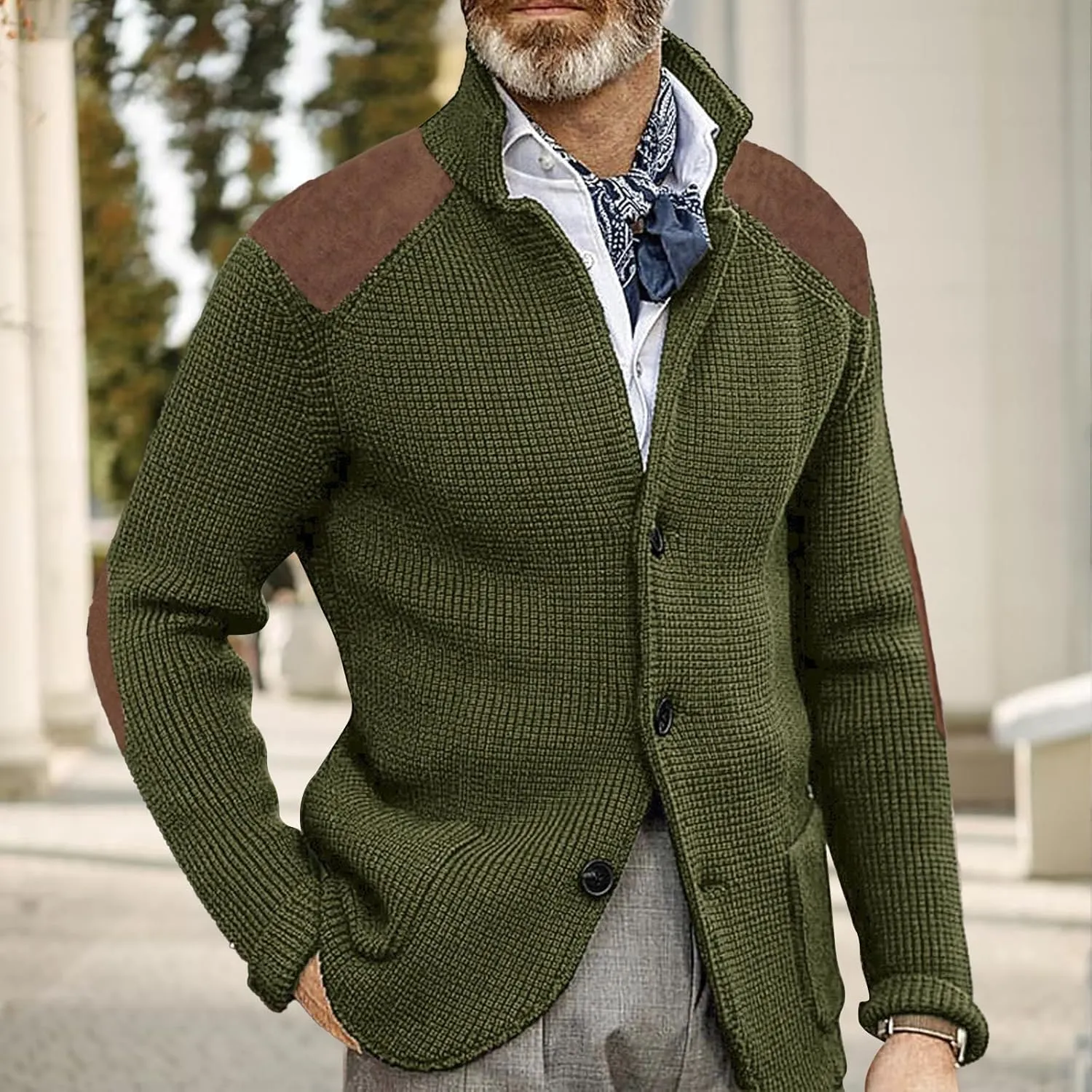 Mens Button Down Cardigan Sweaters Long Sleeve Stand Collar Coat Casual Knit Sweaters