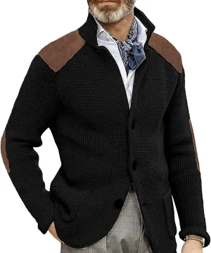 Mens Button Down Cardigan Sweaters Long Sleeve Stand Collar Coat Casual Knit Sweaters