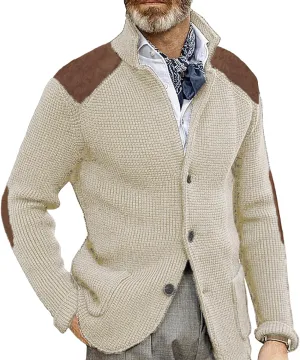 Mens Button Down Cardigan Sweaters Long Sleeve Stand Collar Coat Casual Knit Sweaters