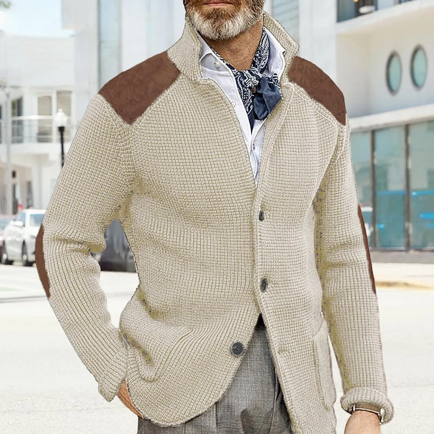 Mens Button Down Cardigan Sweaters Long Sleeve Stand Collar Coat Casual Knit Sweaters