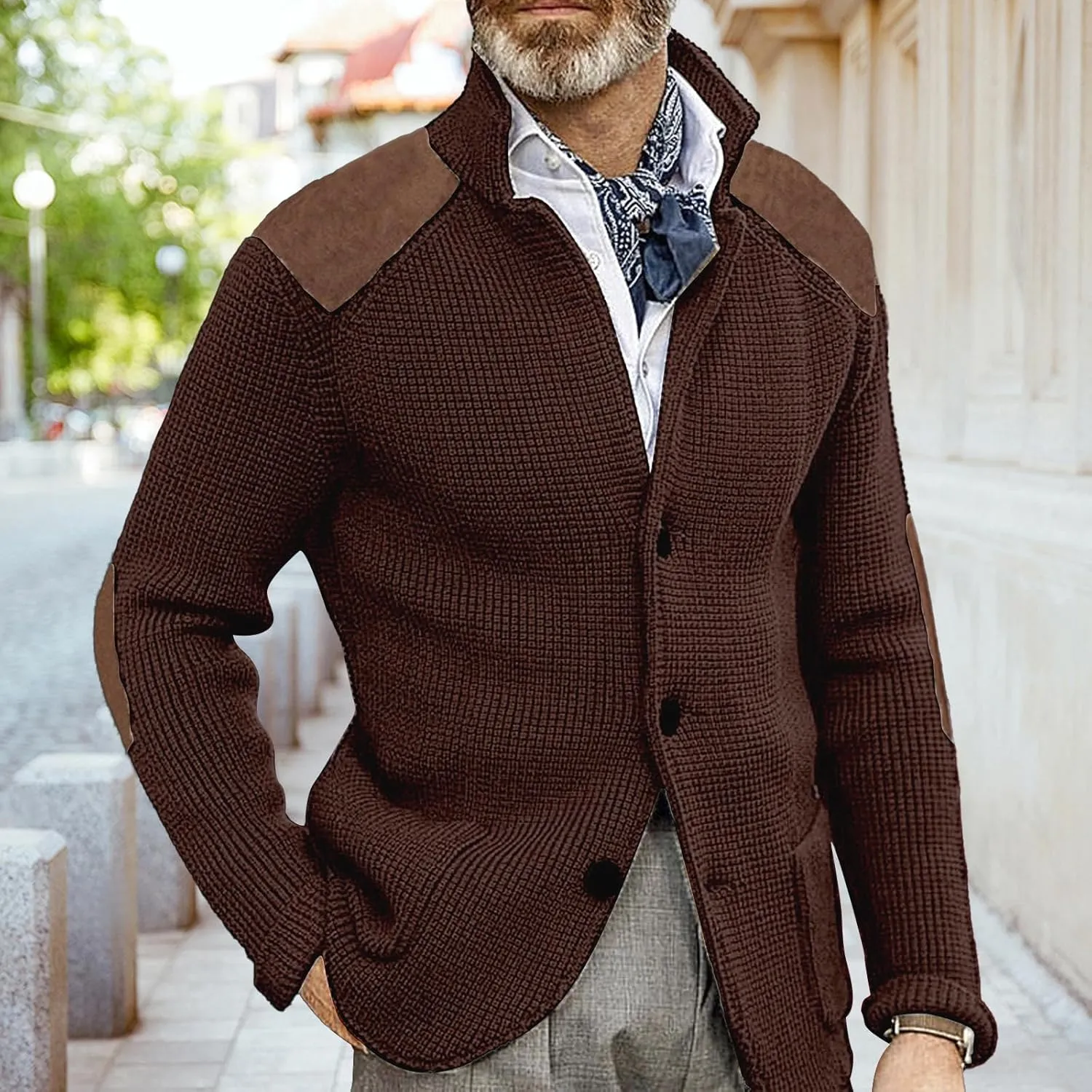 Mens Button Down Cardigan Sweaters Long Sleeve Stand Collar Coat Casual Knit Sweaters