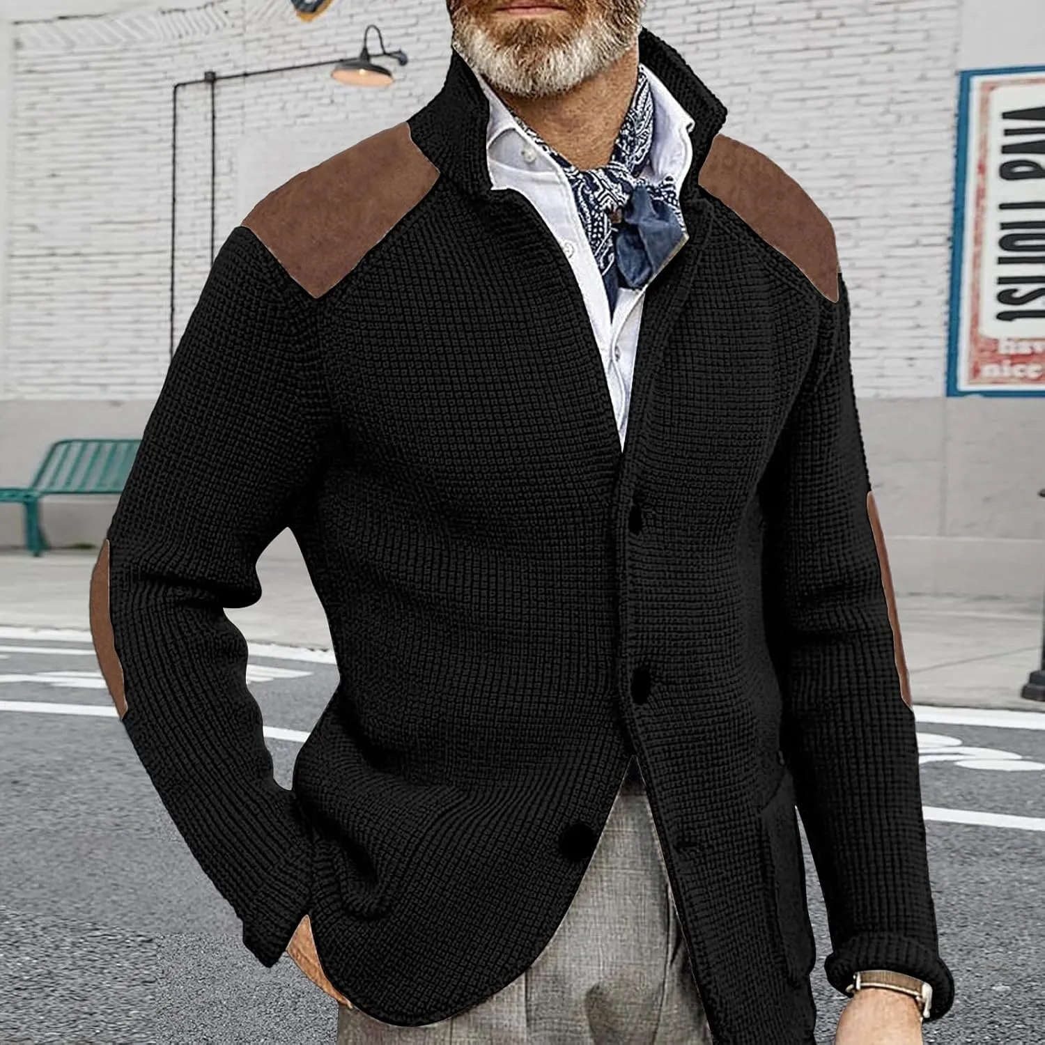 Mens Button Down Cardigan Sweaters Long Sleeve Stand Collar Coat Casual Knit Sweaters
