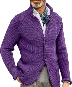 Mens Button Down Cardigan Sweaters Long Sleeve Stand Collar Coat Casual Knit Sweaters