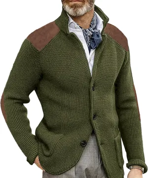 Mens Button Down Cardigan Sweaters Long Sleeve Stand Collar Coat Casual Knit Sweaters