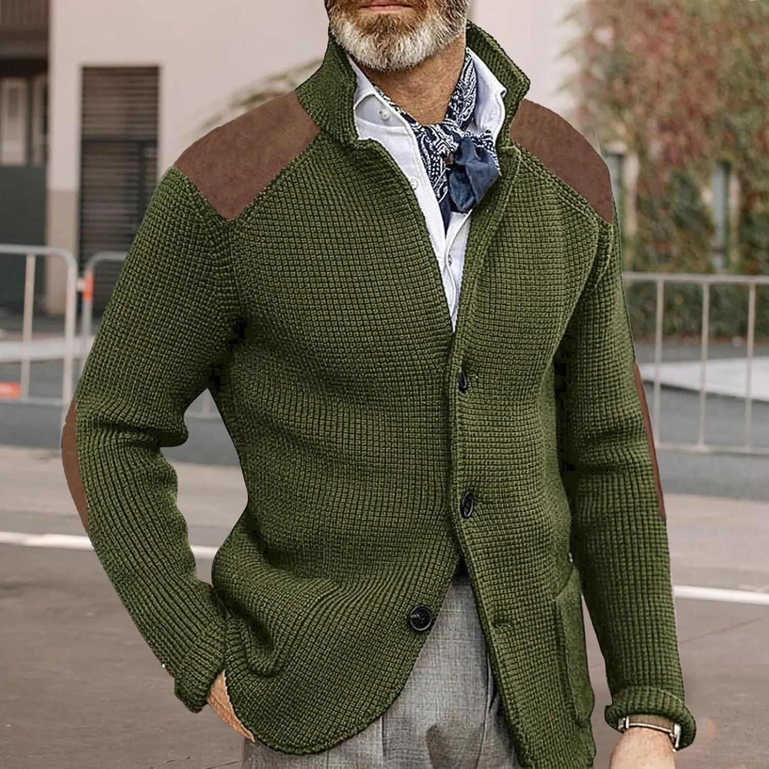 Mens Button Down Cardigan Sweaters Long Sleeve Stand Collar Coat Casual Knit Sweaters